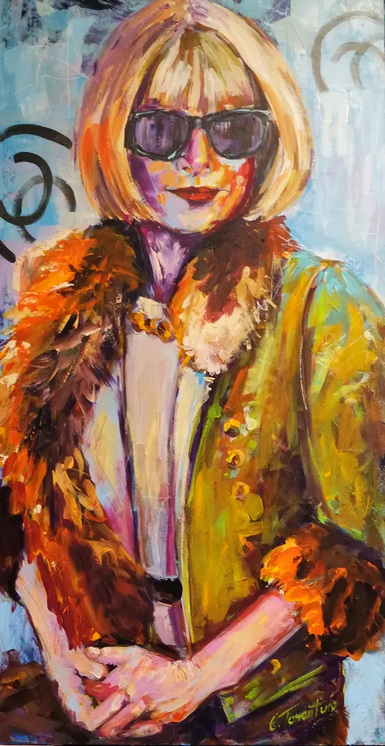 Anna Wintour Portrait - Vogue Chefredakteurin Acrylbild auf Leinwand 50x100cm von Arte Tarantino